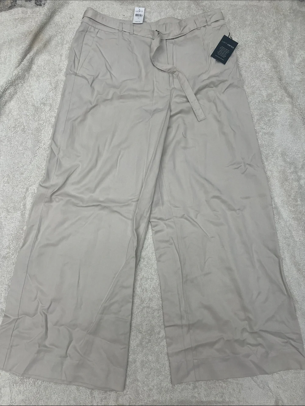 LOFT Neutral Tie-Waist Wide Leg Pants - Beige
